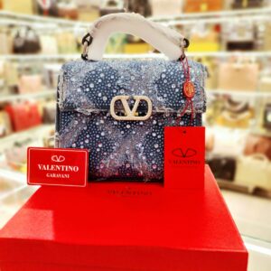 vsling mini crystal embellished top handle bag blue 1