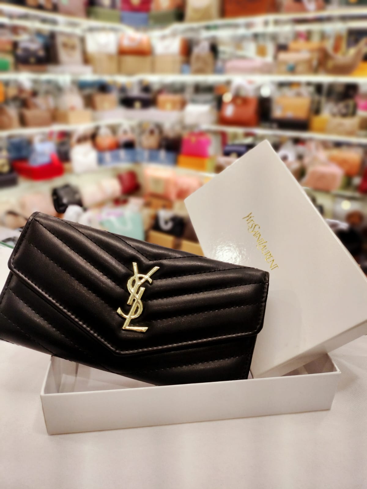 beautiful ysl wallet with magnet flip closure