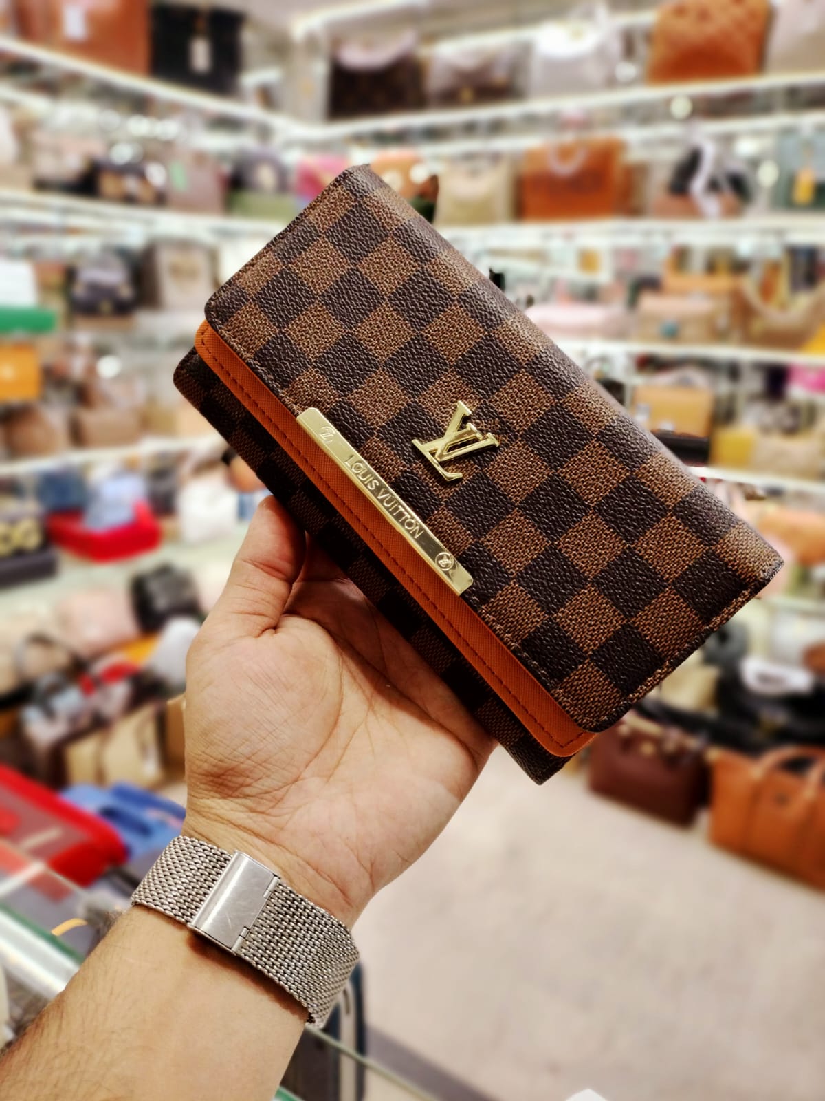 louis vuitton wallet brown with check design
